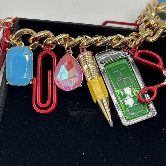NWT Betsey Johnson Set School Supplies Statement Charm Necklace & Sharpener Ring - Picture 4 of 16